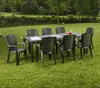 An outdoor dining set on a grassy lawn with trees in the background. Produktbild-Vorschau