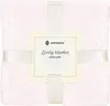 A folded pink blanket with a label attached. Produktbild-Vorschau