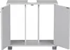 A white bathroom vanity cabinet with two doors open, showing the interior. Náhľad obrázku produktu