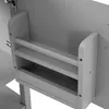 A close-up view of a gray shelf unit with a wooden dowel. Voir les images du produit