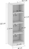 A diagram showing the dimensions of a white bookshelf. Produktbild-Vorschau