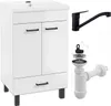 A white bathroom vanity with a sink, a black faucet, and a white siphon are displayed against a white background. Voir les images du produit