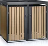 A two-door trash can enclosure with a wood-look finish on the doors and an anthracite frame, shown in a studio setting with a white background. Produktbild-Vorschau