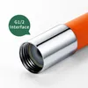 Close-up of the threaded end of an orange hose with a chrome fitting, with a green speech bubble overlay indicating 'G1/2 Interface'. Náhľad obrázku produktu
