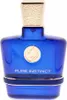 A product shot of a blue perfume bottle with a gold cap and emblem. Voir les images du produit