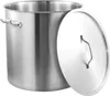 A stainless steel pot with a lid, shown from the side. Produktbild-Vorschau