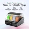 A Creality Filament System with multiple spools of filament inside, presented with marketing text highlighting its features. Produktbild-Vorschau