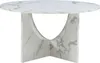 A round coffee table with a marble-like pattern on a white background. Voir les images du produit