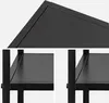 Close-up views of a black metal shelf unit, showing the construction details of the shelves and frame. Anteprima dell’immagine prodotto