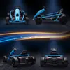 Collage of a blue and black electric go-kart from different angles, with abstract light streaks in the background. Produktbild-Vorschau