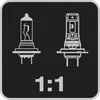 Comparison of two types of car light bulbs, one traditional and one LED, with a 1:1 ratio indicated. Produktbild-Vorschau