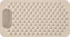 A top-down view of a beige anti-slip bath mat with raised circular nubs and an oval textured area. Voir les images du produit