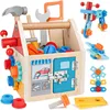 A wooden toy toolbox with various tools and building components. Produktbild-Vorschau