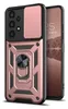 A rose gold and black armor phone case with a camera cover and ring holder, shown with a smartphone inside. Produktbild-Vorschau