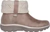 A side view of a taupe boot with a cream knitted cuff. Voir les images du produit