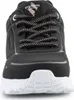 A close-up front view of a black Skechers sneaker. Voir les images du produit
