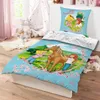 A children's bedding set featuring cartoon characters and a horse, displayed on a bed in a bedroom setting. Produktbild-Vorschau