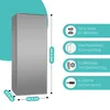 A silver refrigerator with dimensions and feature callouts. Produktbild-Vorschau