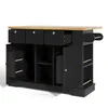 A black kitchen island with a wooden countertop against a white background. Voir les images du produit