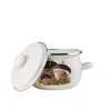 A white enamel pot with a mushroom design and its lid is slightly ajar. Náhľad obrázku produktu