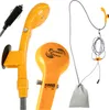 A collage of images showing a portable camping shower kit. Náhled obrázku produktu