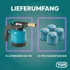 A product image showing a gas torch and gas canisters, with text describing the contents. Produktbild-Vorschau