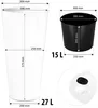 Diagrams and dimensions of two planters, one white and one black, with capacity labels. Anteprima dell’immagine prodotto