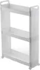 A white, three-tiered storage shelf with wheels. Produktbild-Vorschau