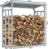 A metal firewood rack filled with logs, with dimensions indicated. Produktbild-Vorschau