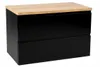 A black cabinet with a wooden top. Produktbild-Vorschau