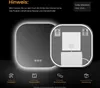 A diagram showing the back and front of an LED bathroom mirror, with accompanying text and icons explaining features and installation. Podgląd zdjęcia produktu