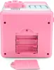 The back of a pink electronic piggy bank is shown with the battery compartment open. Náhľad obrázku produktu