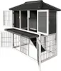 A multi-level outdoor pet enclosure with open doors and a ramp. Podgląd zdjęcia produktu