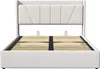 Lit coffre 160x200cm en tissu lin avec port USB - tête de Voir les images du produit 5