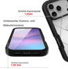 A close-up marketing image showing a phone case with callouts highlighting its protective features. Produktbild-Vorschau