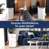 Collage of a mobile air conditioner in different room settings, with text overlay. Produktbild-Vorschau