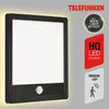 A Telefunken LED outdoor wall light with a motion sensor, shown with marketing text and icons. Produktbild-Vorschau