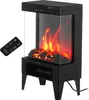 A black electric fireplace with a remote control. Podgląd zdjęcia produktu