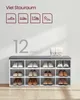 A shoe rack with various shoes and a handbag on top. Produktbild-Vorschau