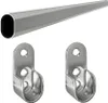 A metal closet rod and two mounting brackets are shown against a white background. Produktbild-Vorschau