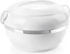 A white insulated food container with a silver band around the middle, shown on a white background. Produktbild-Vorschau