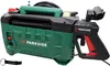 A green and black pressure washer with a red accent on the handle, shown against a white background. A black keychain with a white logo is visible in the bottom left corner. Produktbild-Vorschau
