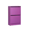 A purple shoe cabinet with two drawers against a white background. Voir les images du produit