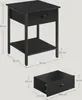 A diagram showing the dimensions of a black nightstand and its drawer. Produktbild-Vorschau