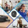 Collage of a portable CD player in various settings: family dancing, woman running, woman sitting, and close-up of the player. Produktbild-Vorschau