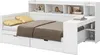 A white modern daybed with drawers and a built-in desk and shelving unit. Produktbild-Vorschau