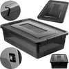 A collage of images showing a black storage box with a lid, including close-ups of its features like clips and wheels. Náhled obrázku produktu