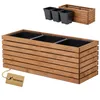 A wooden planter box with three black inserts, shown with three smaller black pots in the background. Anteprima dell’immagine prodotto