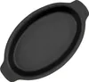 A black oval cast iron serving pan with handles on a white background. Produktbild-Vorschau