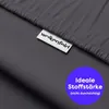 A close-up shot of a dark gray fabric, likely a bedsheet, with a white tag attached. Produktbild-Vorschau